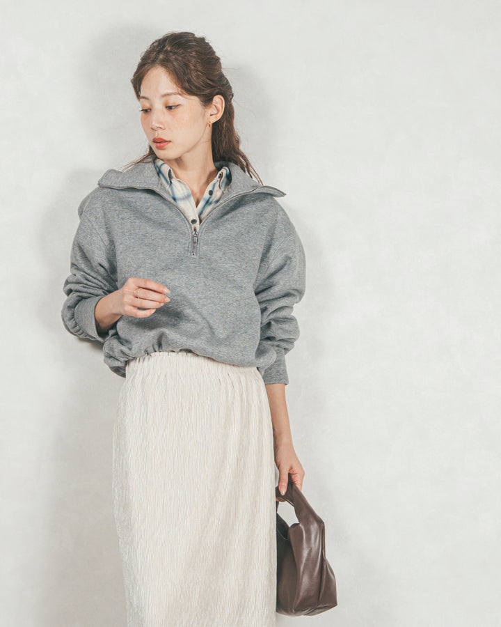 ［SET］裏起毛ハーフZipスウェット+ベロアNarrowスカート（2SET）
