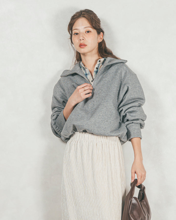 ［SET］裏起毛ハーフZipスウェット+ベロアNarrowスカート（2SET）