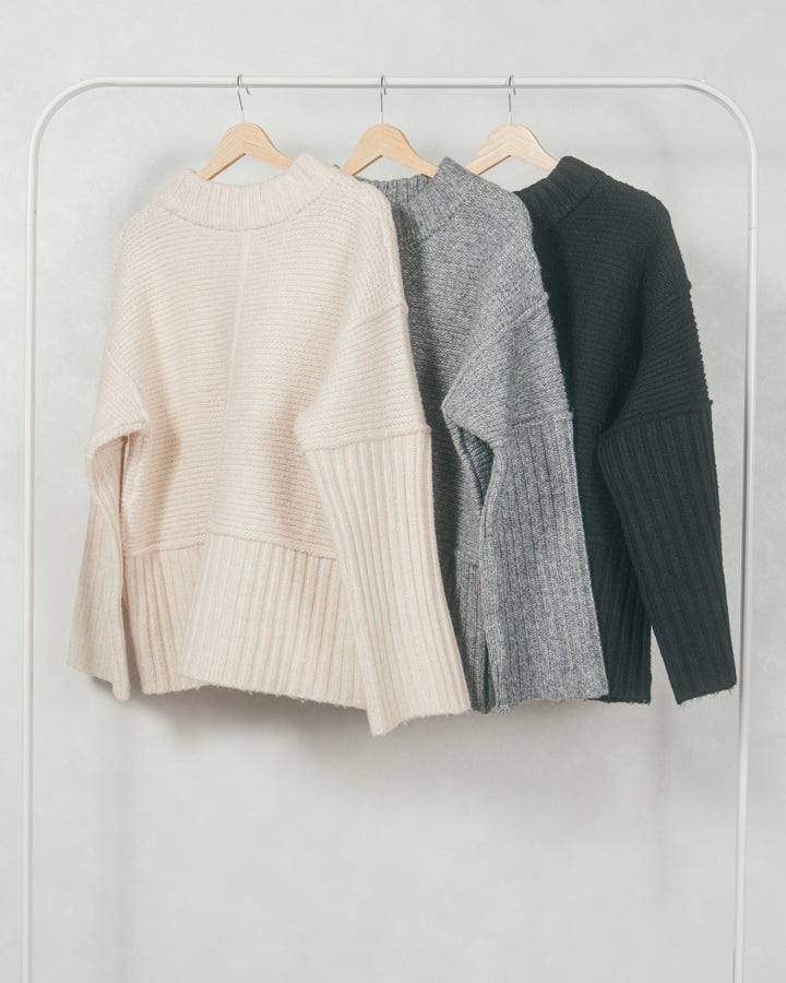 ［SET］リンキングデザイン リラックスニット+フラワージャガードデニム（2SET）