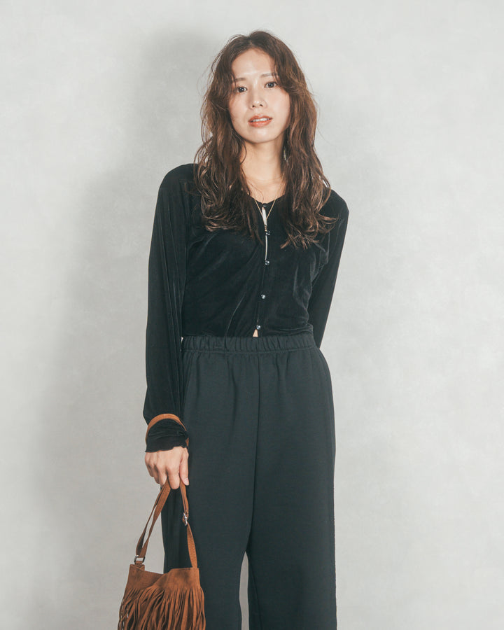 ［SET］ベロア Vネックカーディガン+2-Way ウェーブデザインスウェットパンツ（2SET）