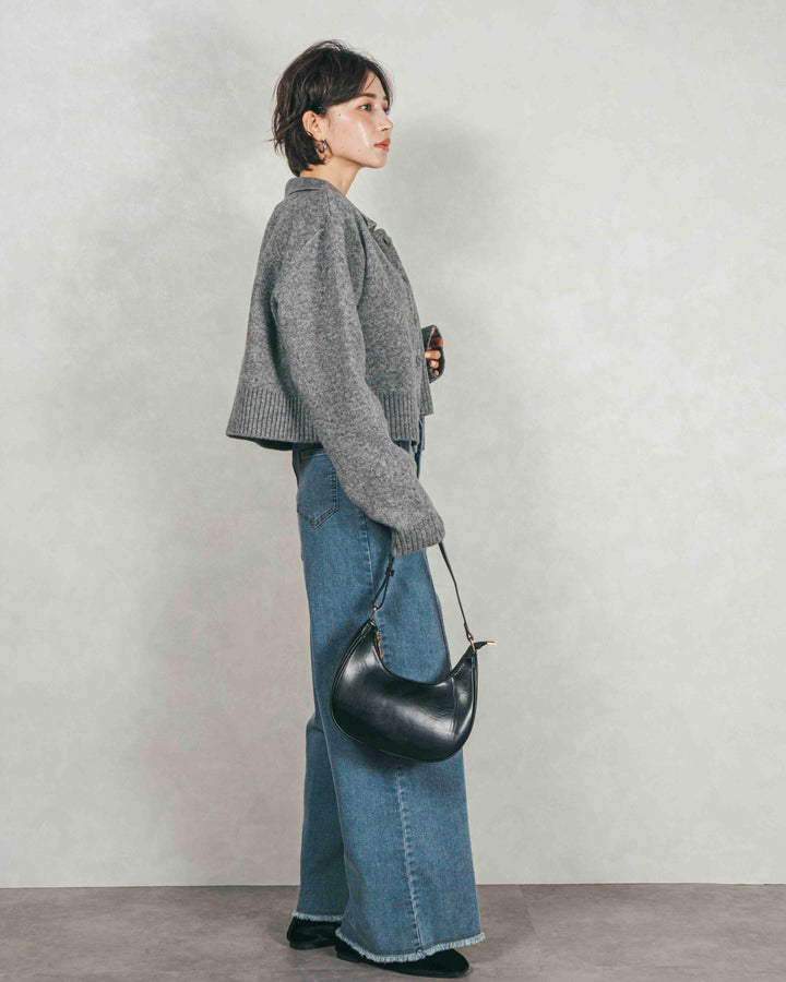 Cloudyメランジ襟付きカーディガン (GRAY)