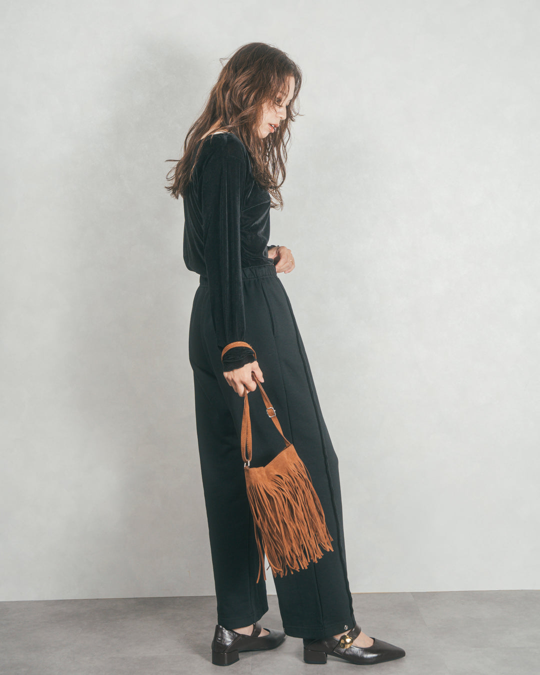 ［SET］ベロア Vネックカーディガン+2-Way ウェーブデザインスウェットパンツ（2SET）