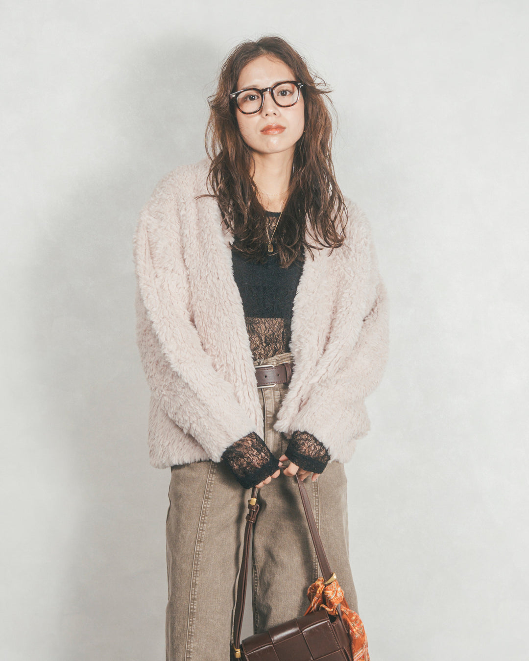 ［SET］ファーニットLuxeカーデコート+センターシーム リラックスワイドデニム（2SET）