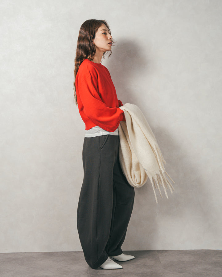 スウェットライクロゴ刺繍ニット (RED)