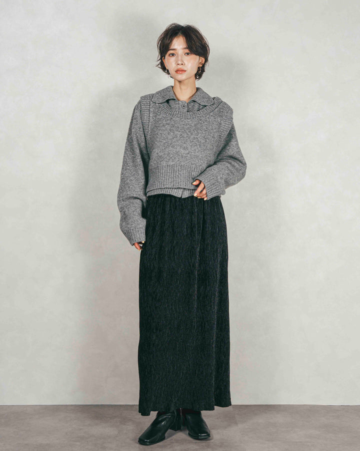 Cloudyメランジ襟付きカーディガン (GRAY)