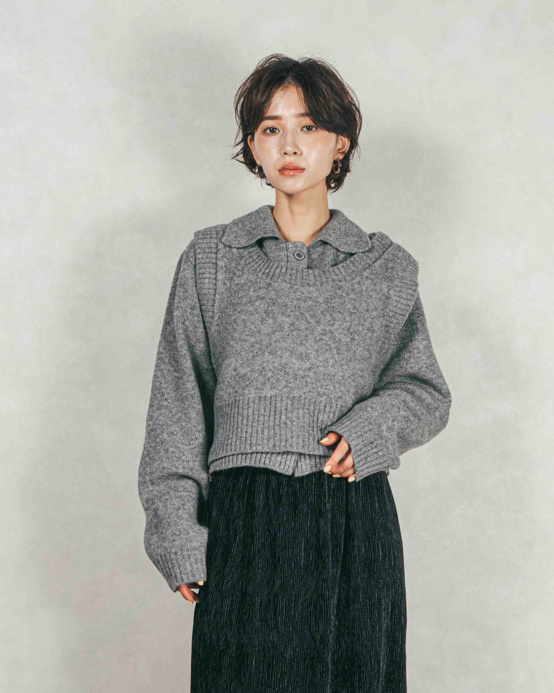 Cloudyメランジクロップドベスト (GRAY)