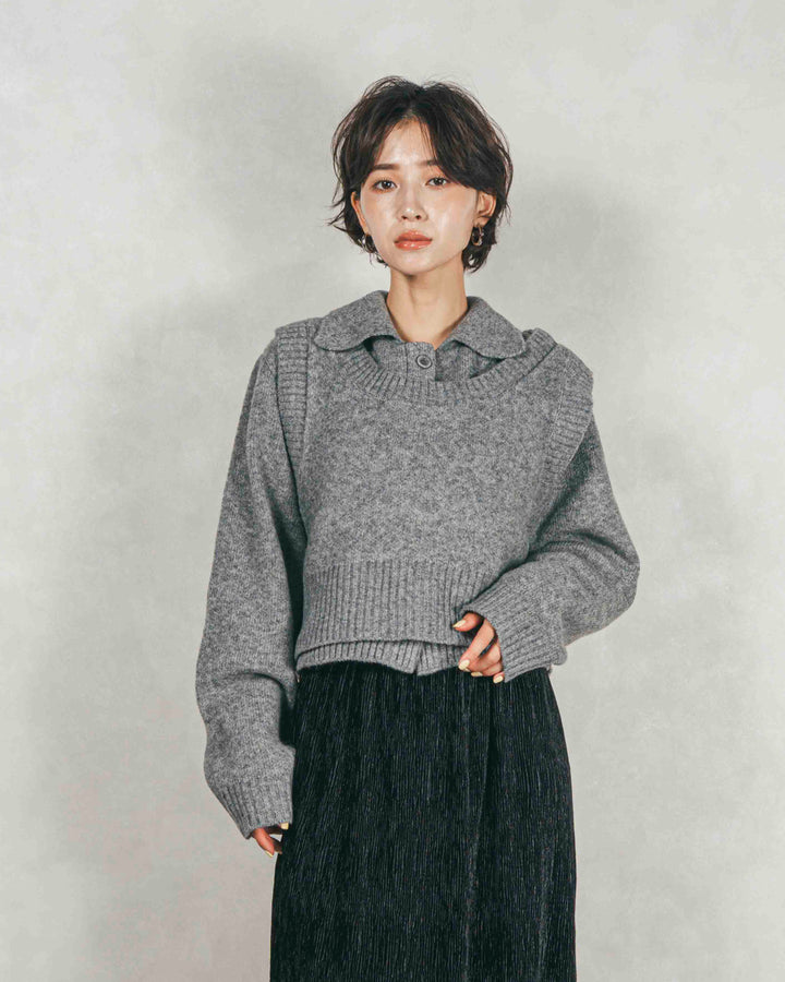 Cloudyメランジクロップドベスト (GRAY)