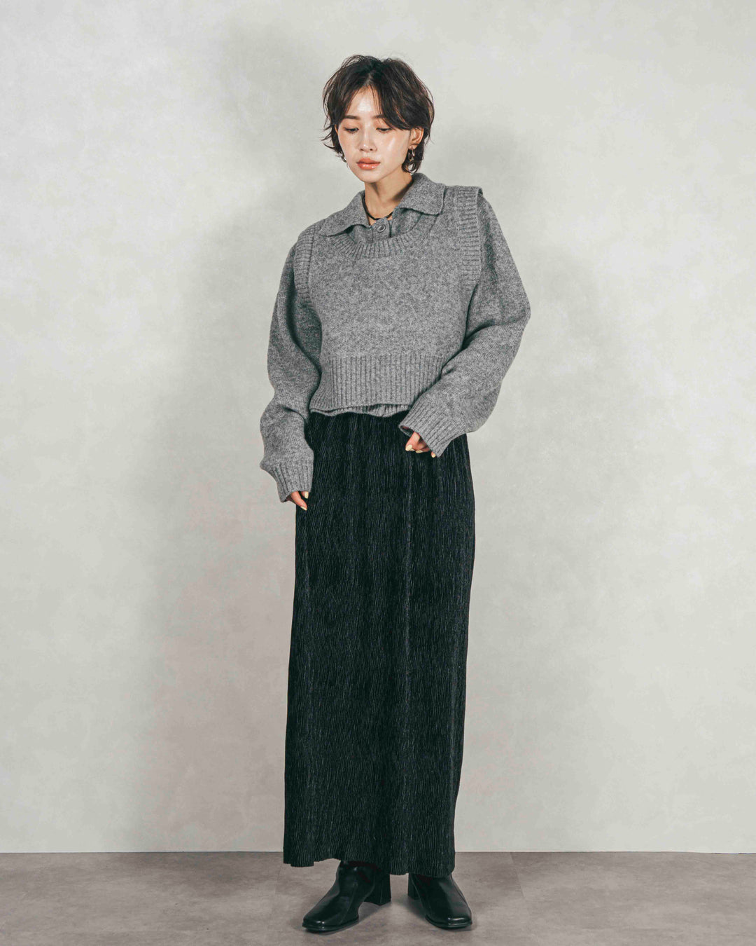 Cloudyメランジクロップドベスト (GRAY)