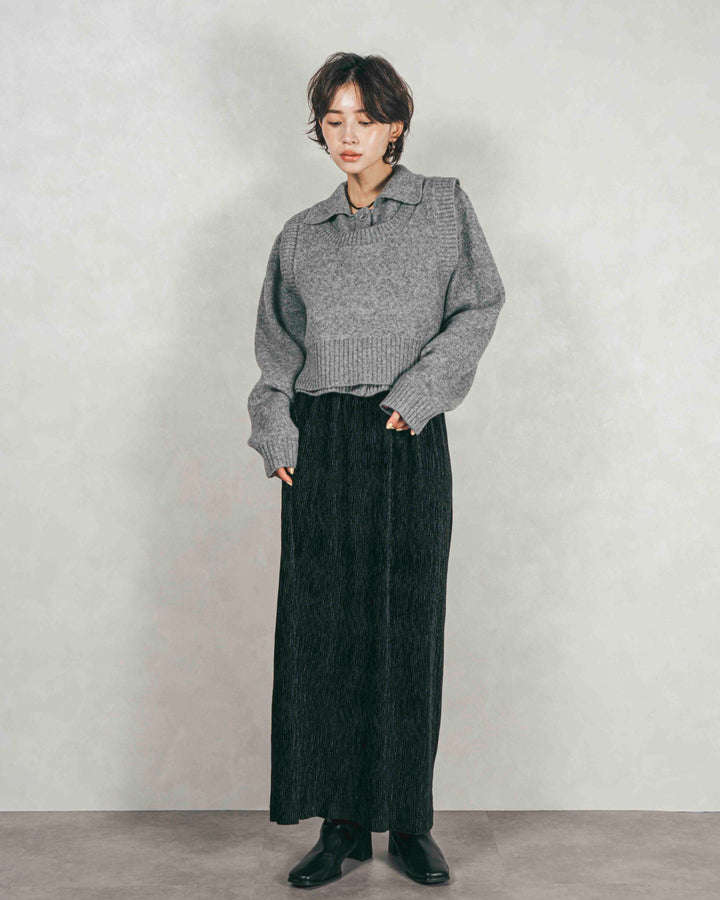 Cloudyメランジクロップドベスト (GRAY)