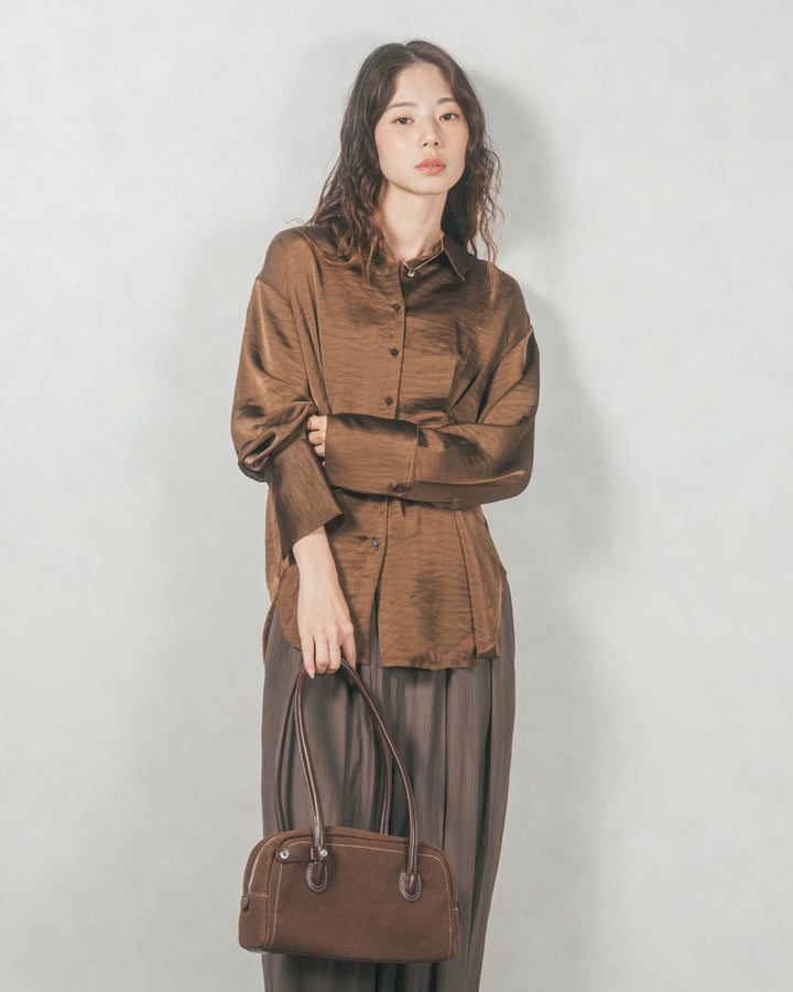 マットサテン タックシャツ (BROWN)