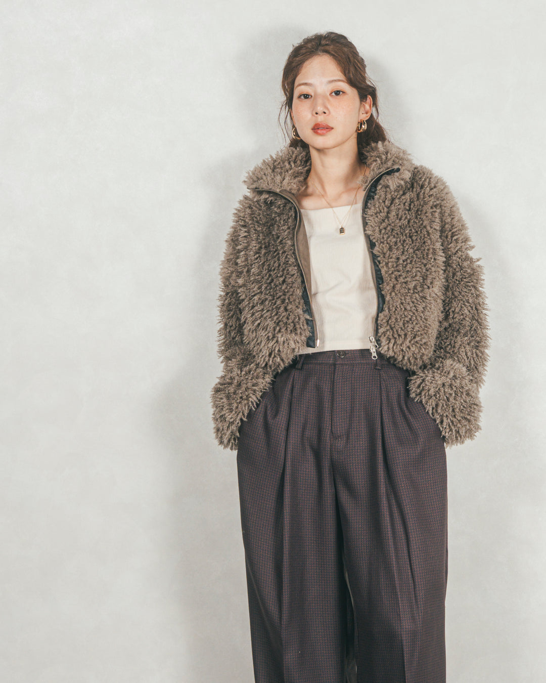 メランジチェックStraightパンツ (BROWN)