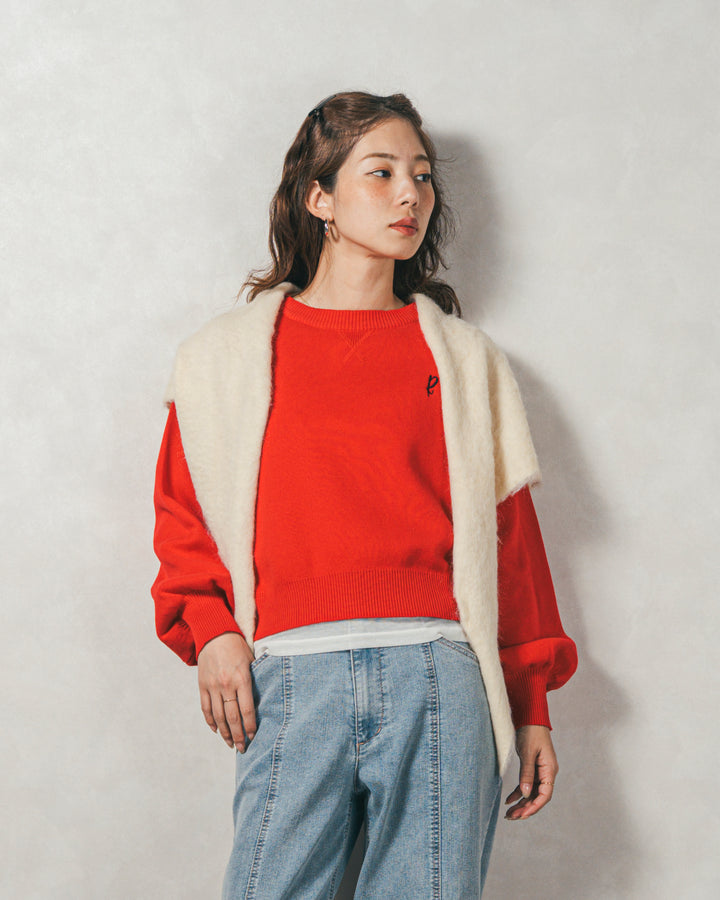 スウェットライクロゴ刺繍ニット (RED)