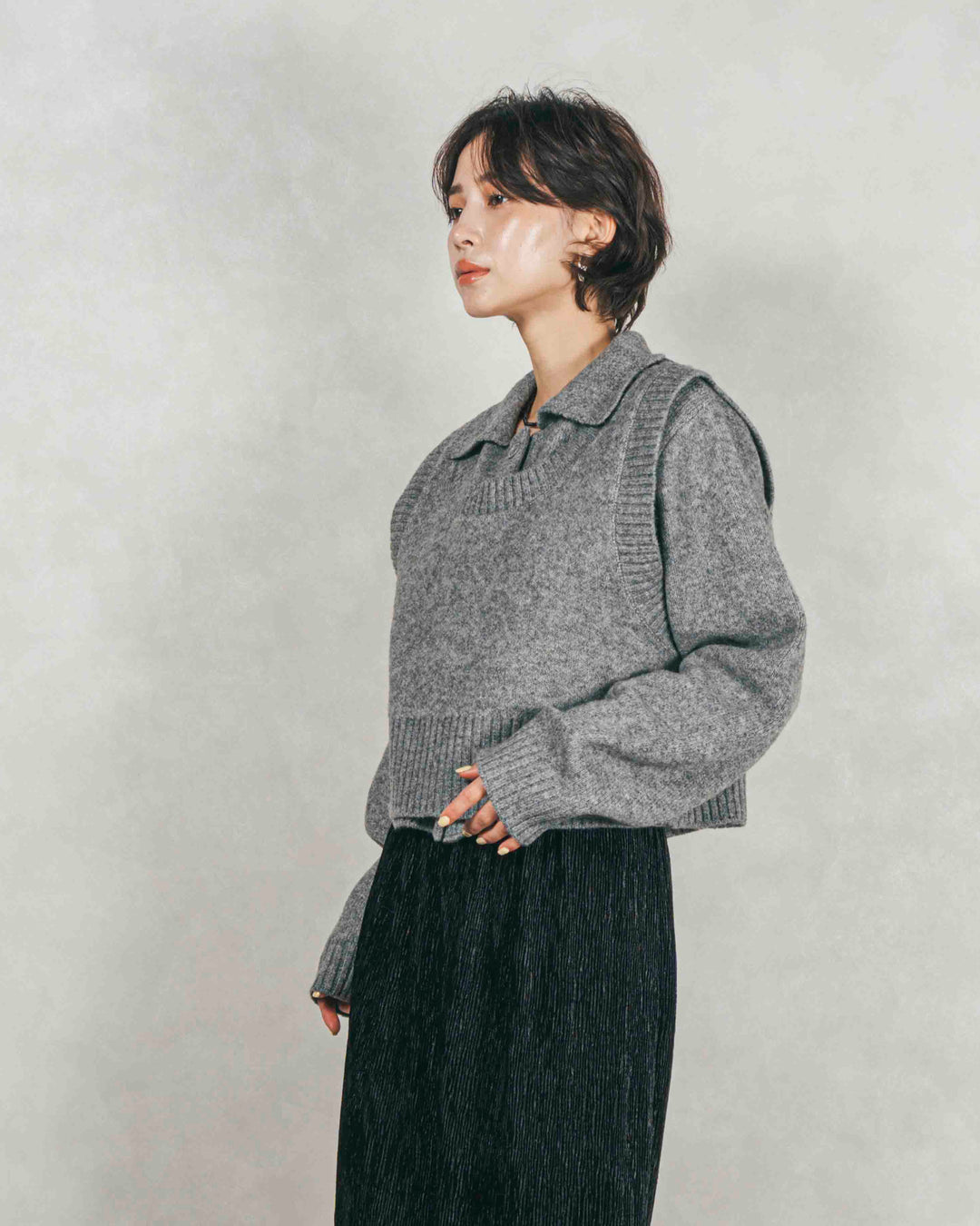 Cloudyメランジクロップドベスト (GRAY)