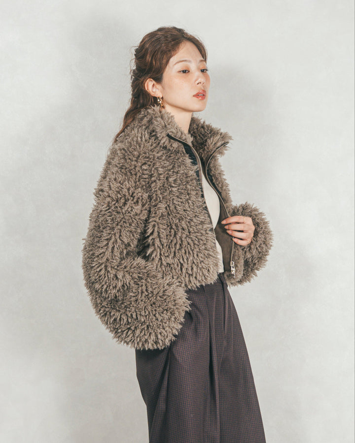 プードルボアZipショートコート (GREIGE)