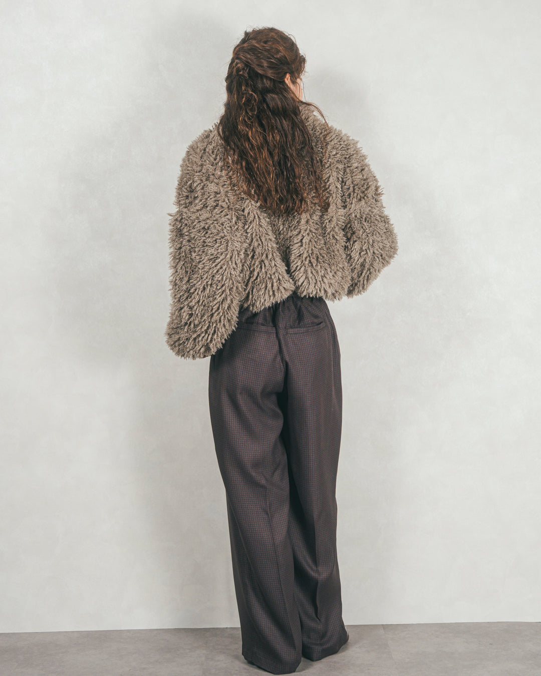 ［SET］プードルボアZipショートコート+メランジチェックStraightパンツ（2SET）