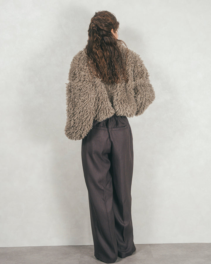 ［SET］プードルボアZipショートコート+メランジチェックStraightパンツ（2SET）