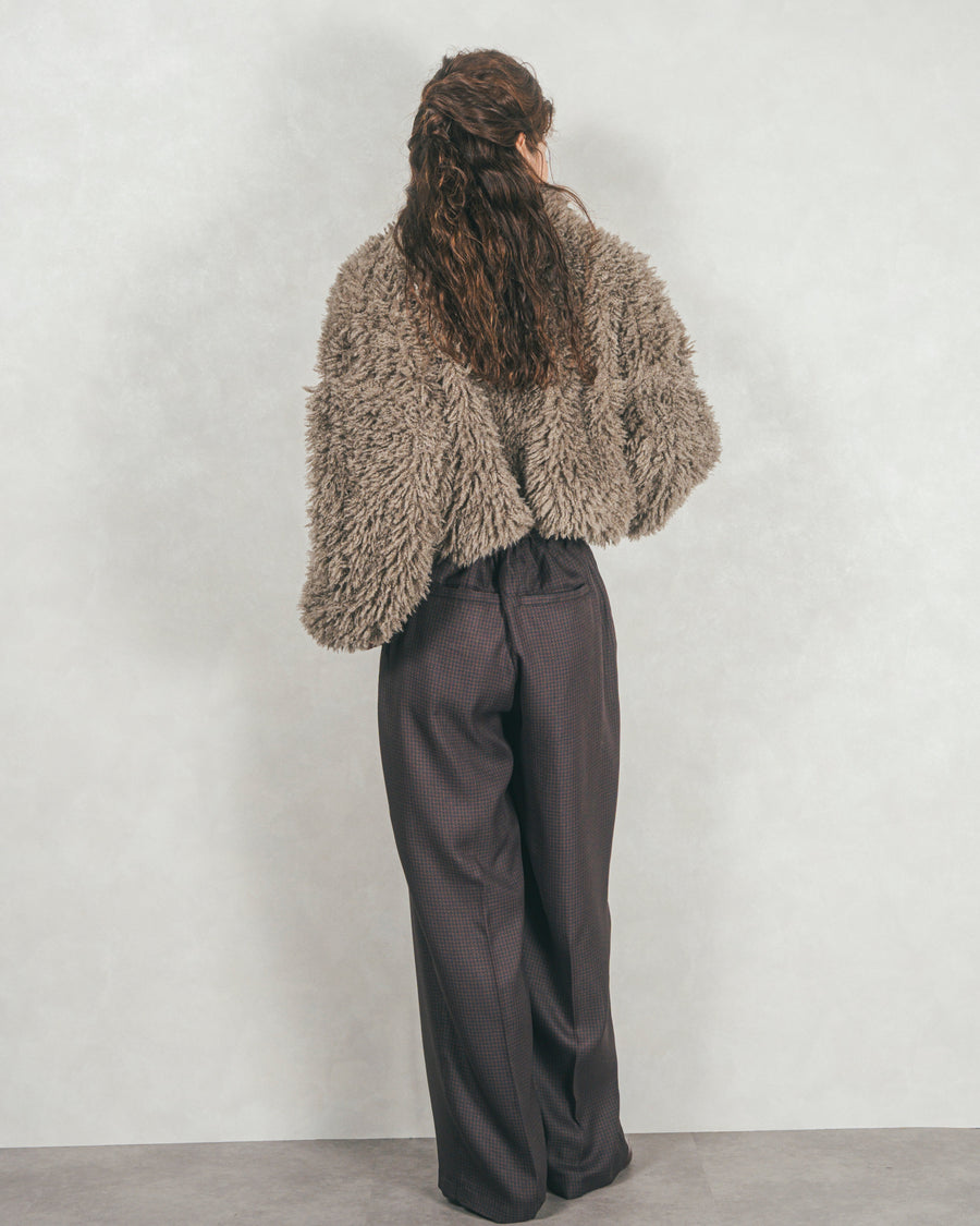 ［SET］プードルボアZipショートコート+メランジチェックStraightパンツ（2SET）