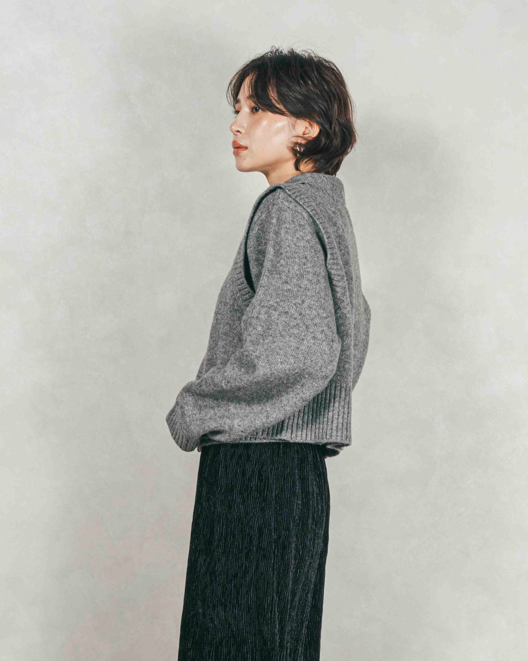 Cloudyメランジクロップドベスト (GRAY)