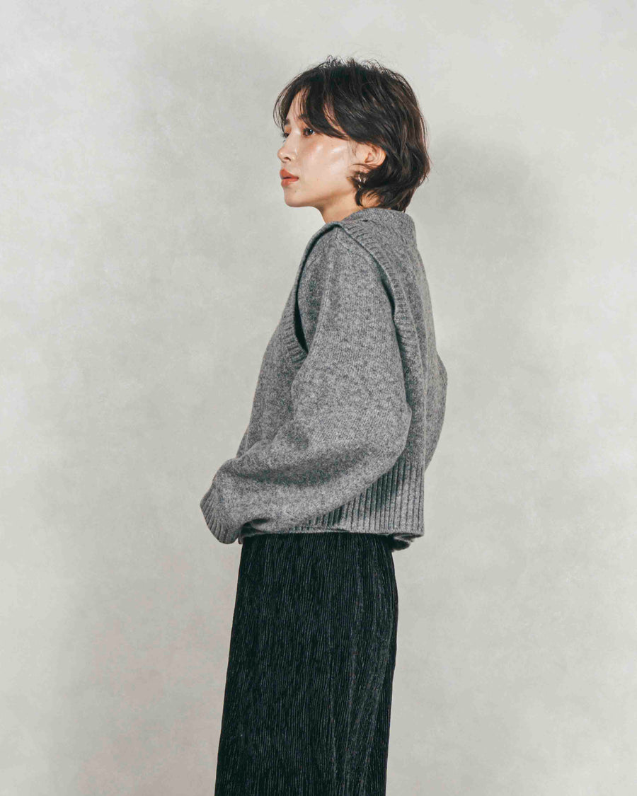 Cloudyメランジクロップドベスト (GRAY)