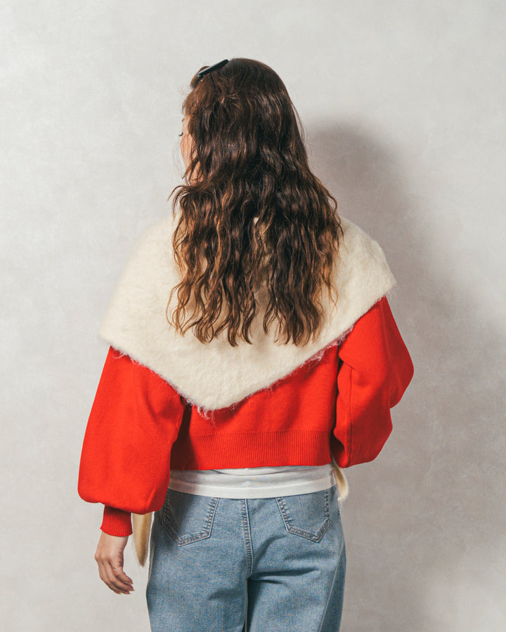 スウェットライクロゴ刺繍ニット (RED)