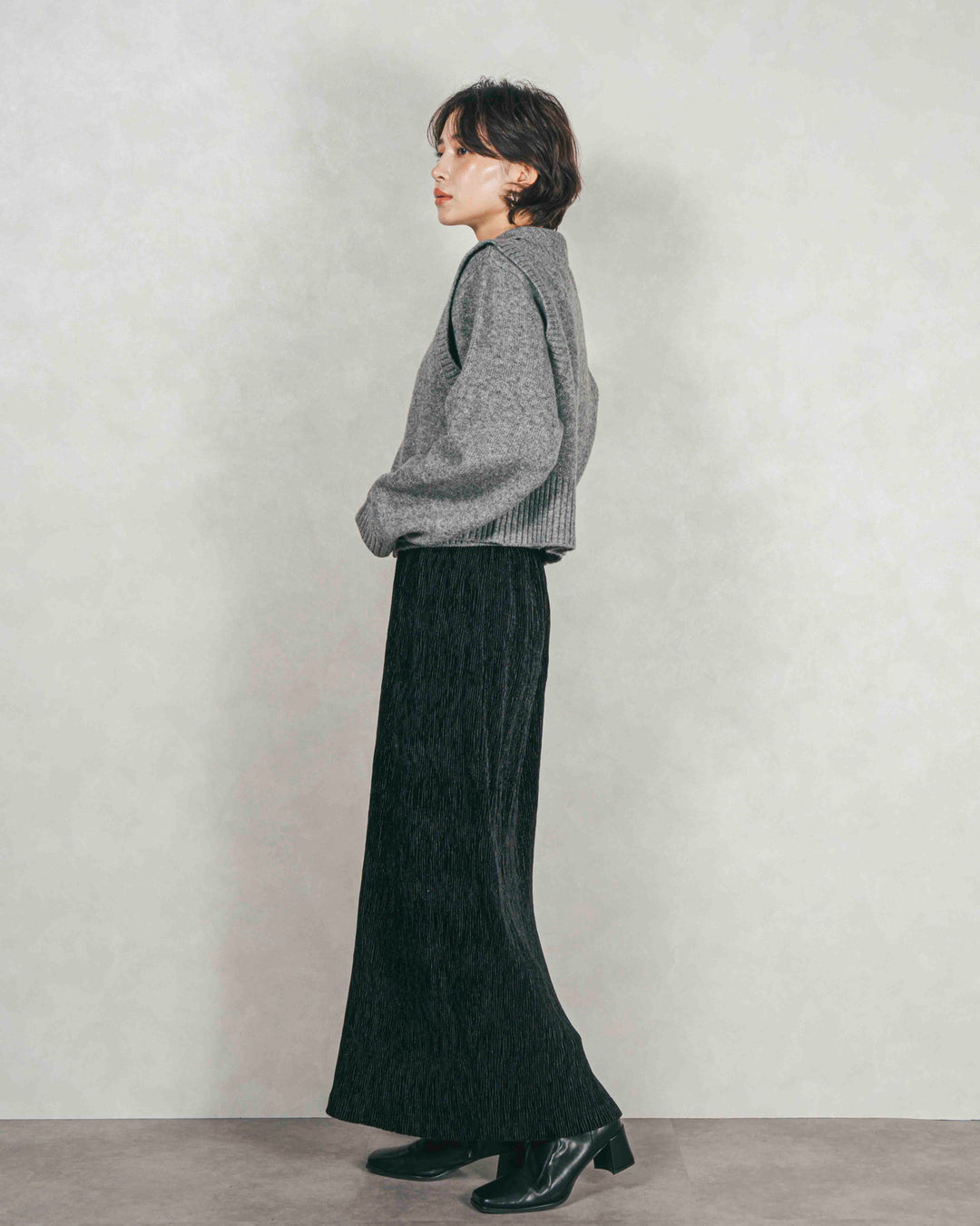 Cloudyメランジ襟付きカーディガン (GRAY)