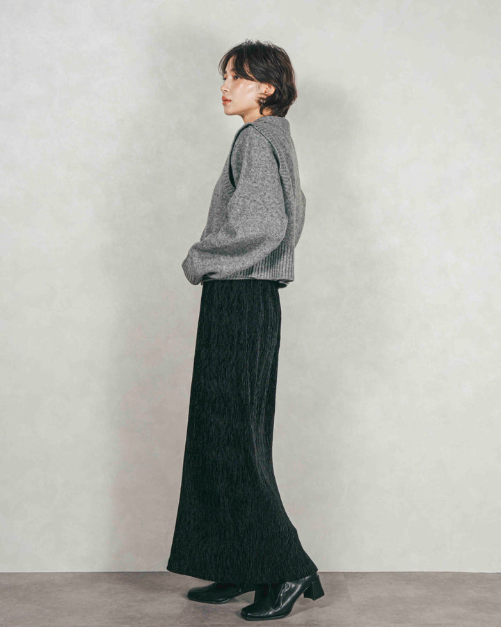 Cloudyメランジ襟付きカーディガン (GRAY)