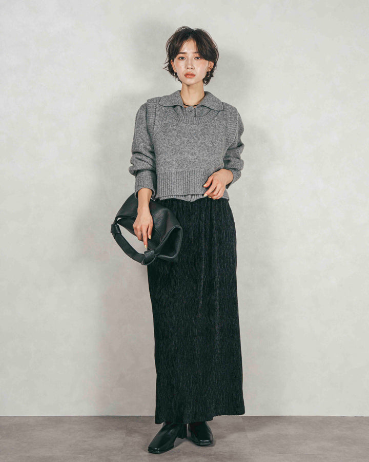 Cloudyメランジ襟付きカーディガン (GRAY)