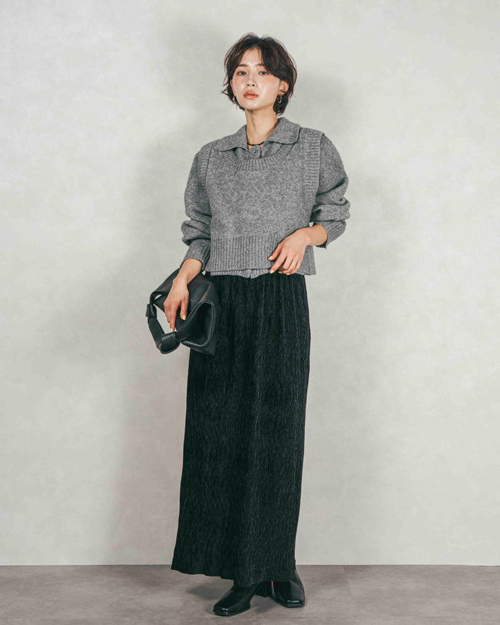 Cloudyメランジクロップドベスト (GRAY)