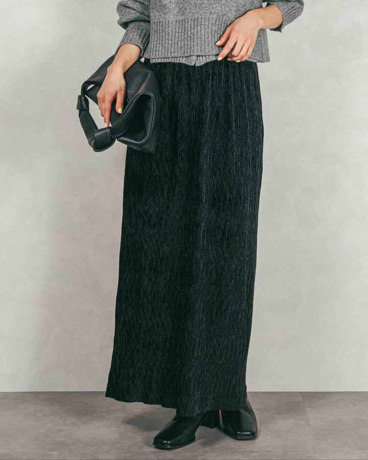 ［SET］Cloudyメランジ襟付きカーディガン+Cloudyメランジクロップドベスト+ベロアNarrowスカート（3SET）