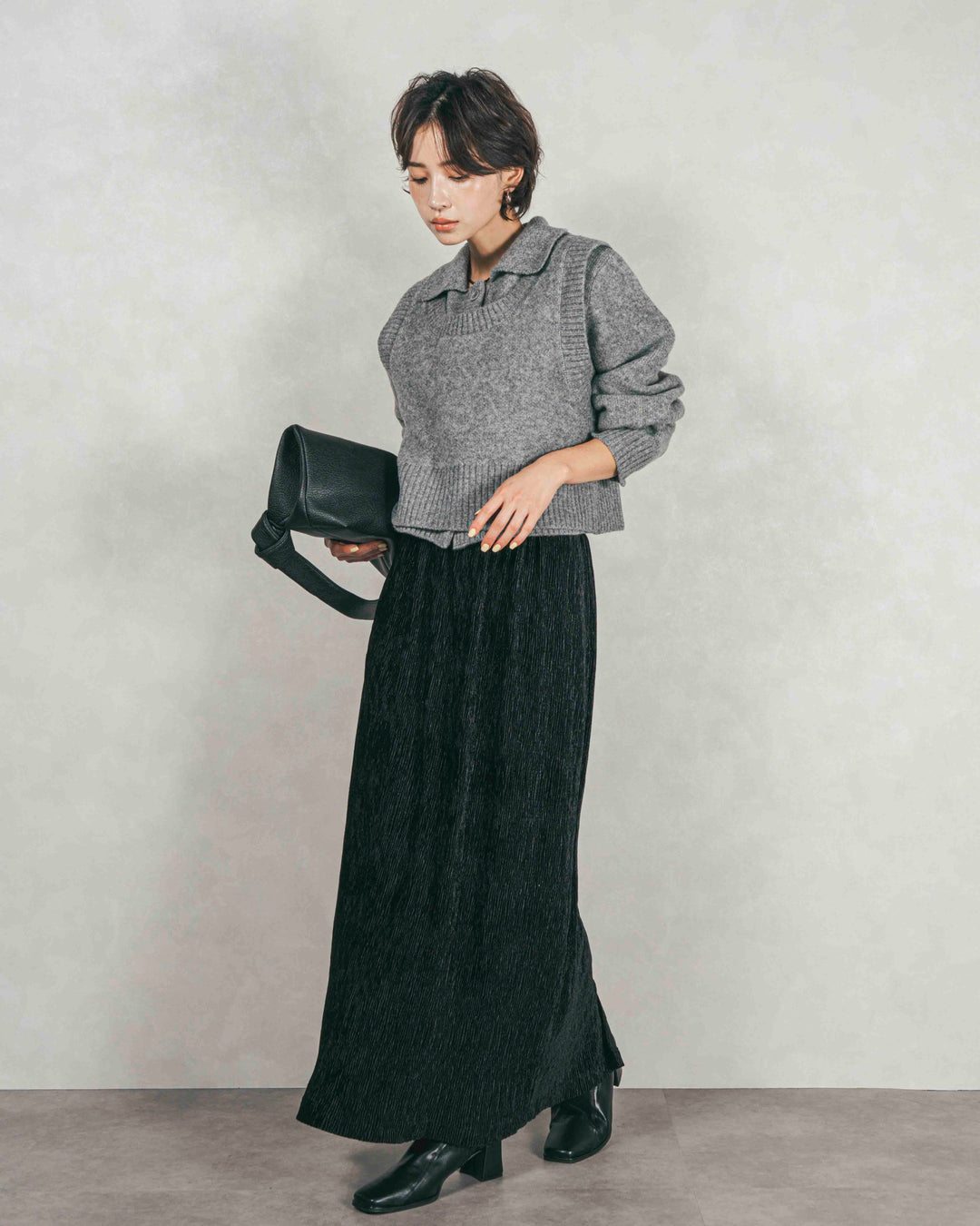 Cloudyメランジクロップドベスト (GRAY)