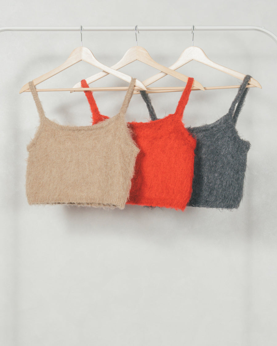 ［SET］2WAYビッグフリルカラーブラウス+モヘアタッチKnitビスチェ+フリンジジャガードリラックスパンツ（3SET）