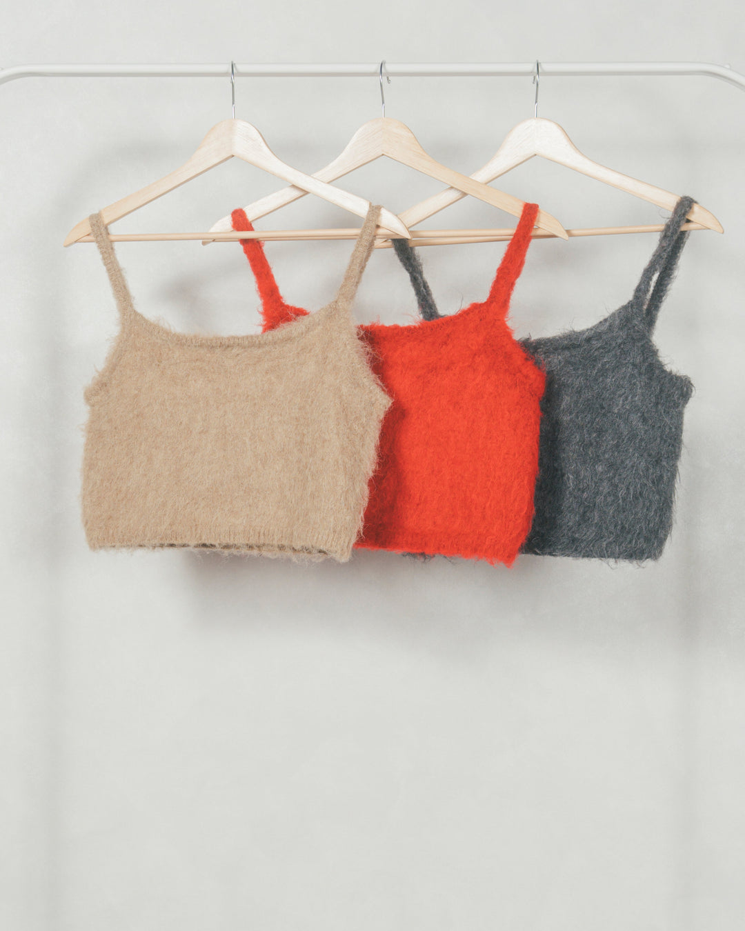 ［SET］Looseチェックシャツ+モヘアタッチKnitビスチェ