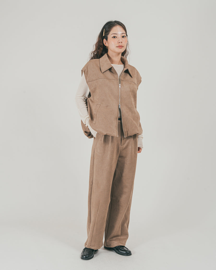 ［SET］スウェードライク Zipベスト + スウェードライク Curveパンツ（2SET）
