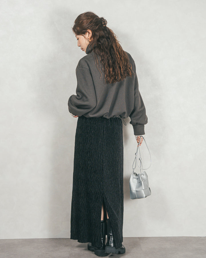 ［SET］裏起毛ハーフZipスウェット+ベロアNarrowスカート（2SET）