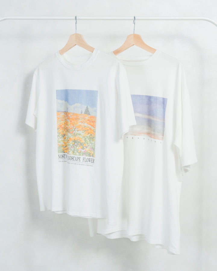 ［SET］フラワーグラフィックT+サンセットグラフィックT+T/C ティアードスカート（3SET）