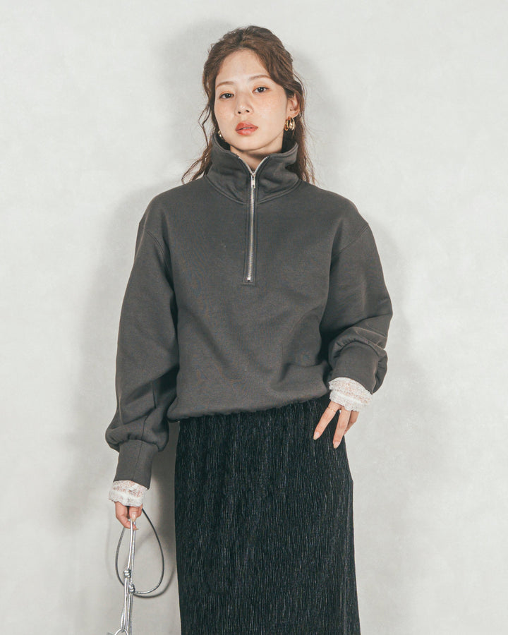 裏起毛ハーフZipスウェット (CHARCOAL GRAY)