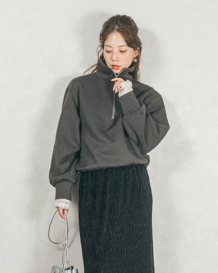 ［SET］裏起毛ハーフZipスウェット+ベロアNarrowスカート（2SET）