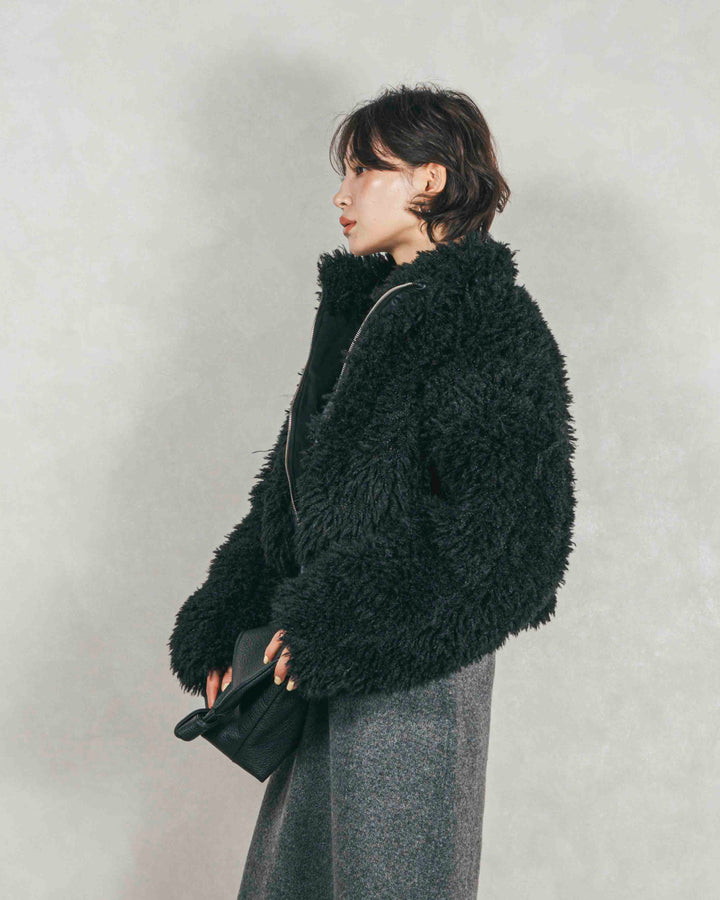 ［SET］プードルボアZipショートコート+メランジKnitロングワンピース（2SET）