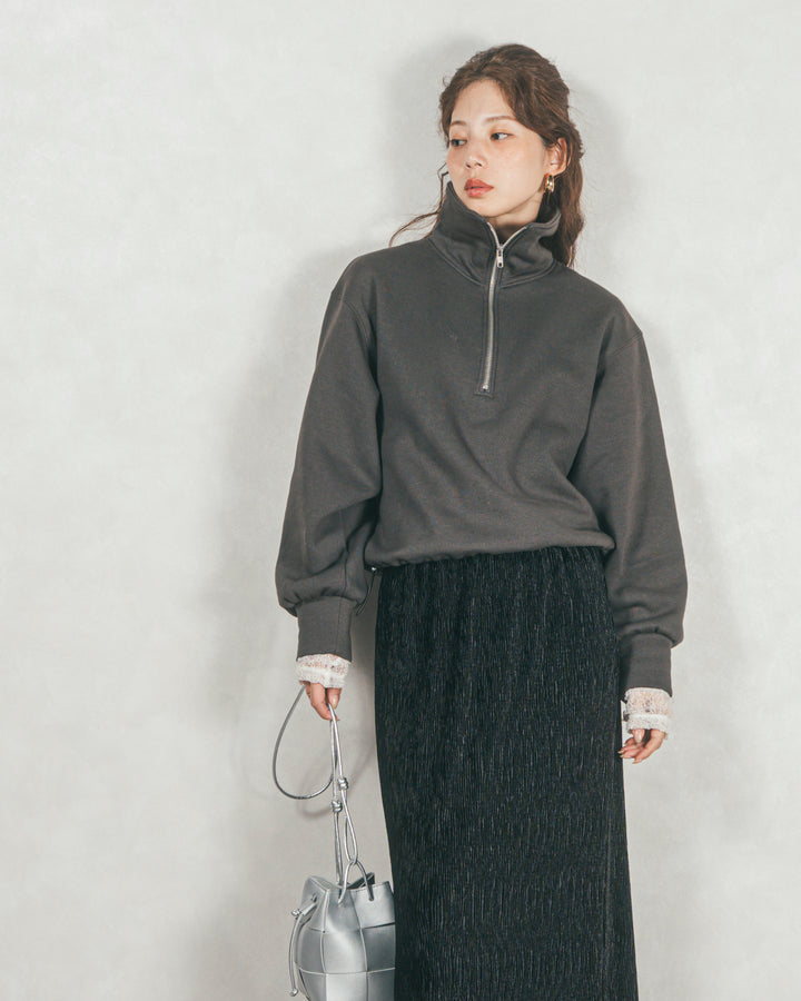 ［SET］裏起毛ハーフZipスウェット+ベロアNarrowスカート（2SET）