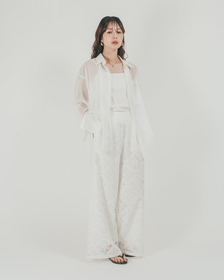 ［SET］Clear Sheer オーバーシャツ + Blockレース　ストレートパンツ（2SET）