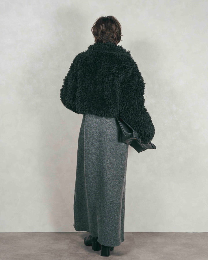 ［SET］プードルボアZipショートコート+メランジKnitロングワンピース（2SET）