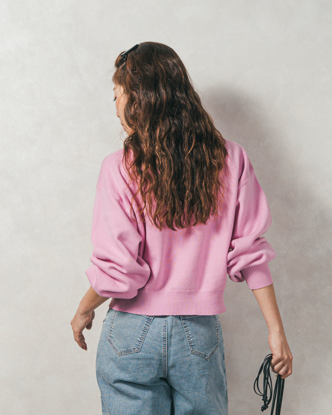 スウェットライクロゴ刺繍ニット (PINK)