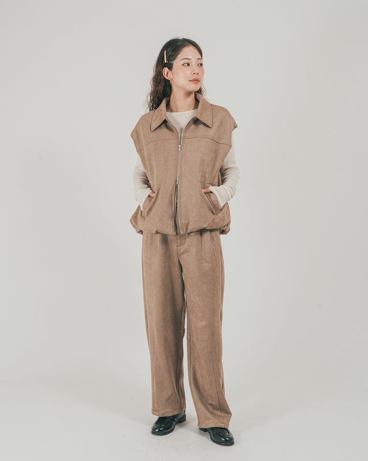［SET］スウェードライク Zipベスト + スウェードライク Curveパンツ（2SET）