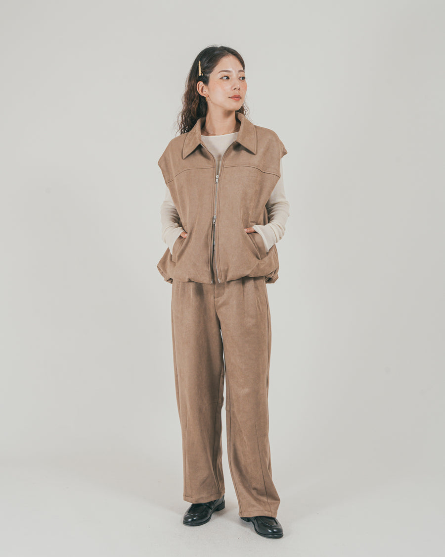 ［SET］スウェードライク Zipベスト + スウェードライク Curveパンツ（2SET）
