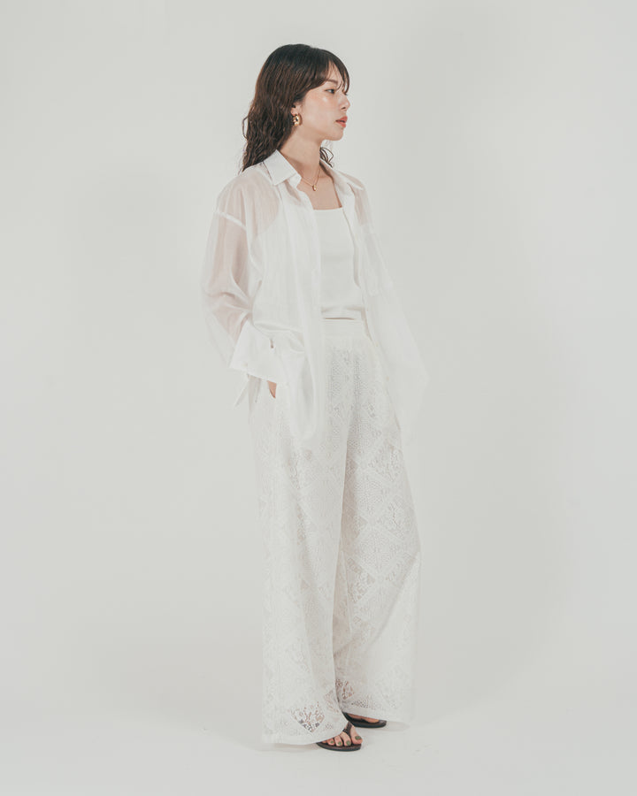 ［SET］Clear Sheer オーバーシャツ + Blockレース　ストレートパンツ（2SET）