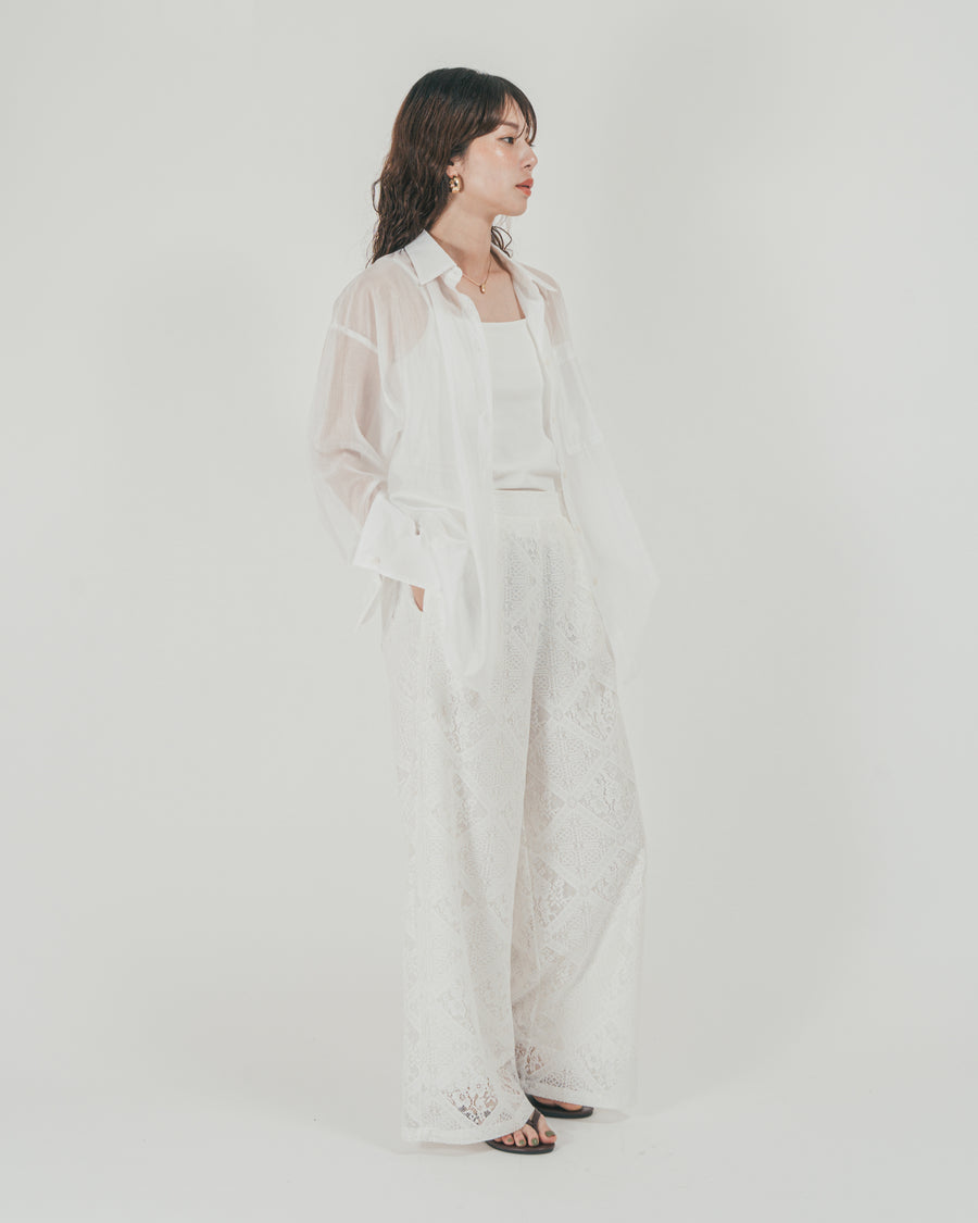 ［SET］Clear Sheer オーバーシャツ + Blockレース　ストレートパンツ（2SET）