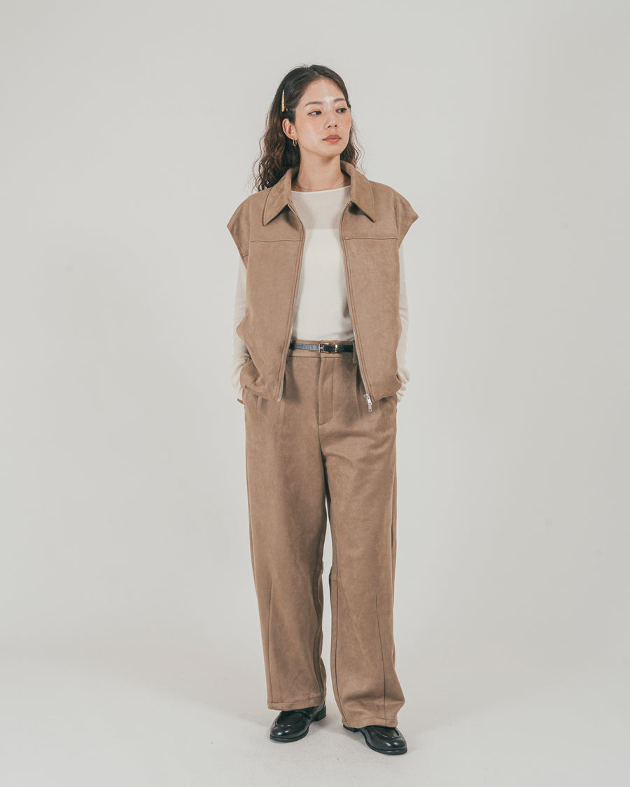 ［SET］スウェードライク Zipベスト + スウェードライク Curveパンツ（2SET）