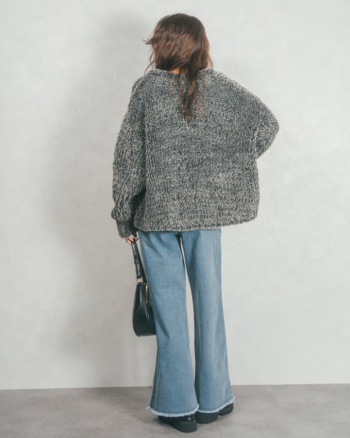 ［SET］ファーニットLuxeカーデコート+センターシーム リラックスワイドデニム（2SET）