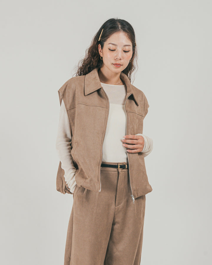 ［SET］スウェードライク Zipベスト + スウェードライク Curveパンツ（2SET）