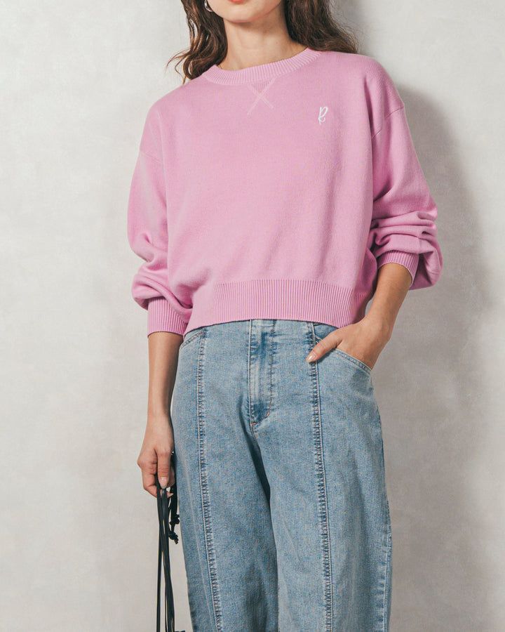［SET］スウェットライクロゴ刺繍ニット+センターシーム リラックスカラーデニム（2SET）